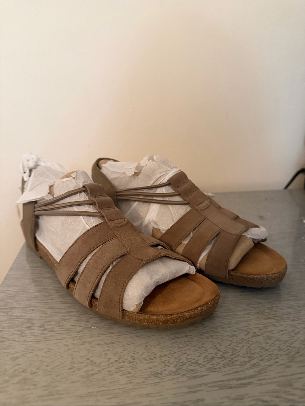 Earth Origins Women's Taupe Strappy Slide Sandals